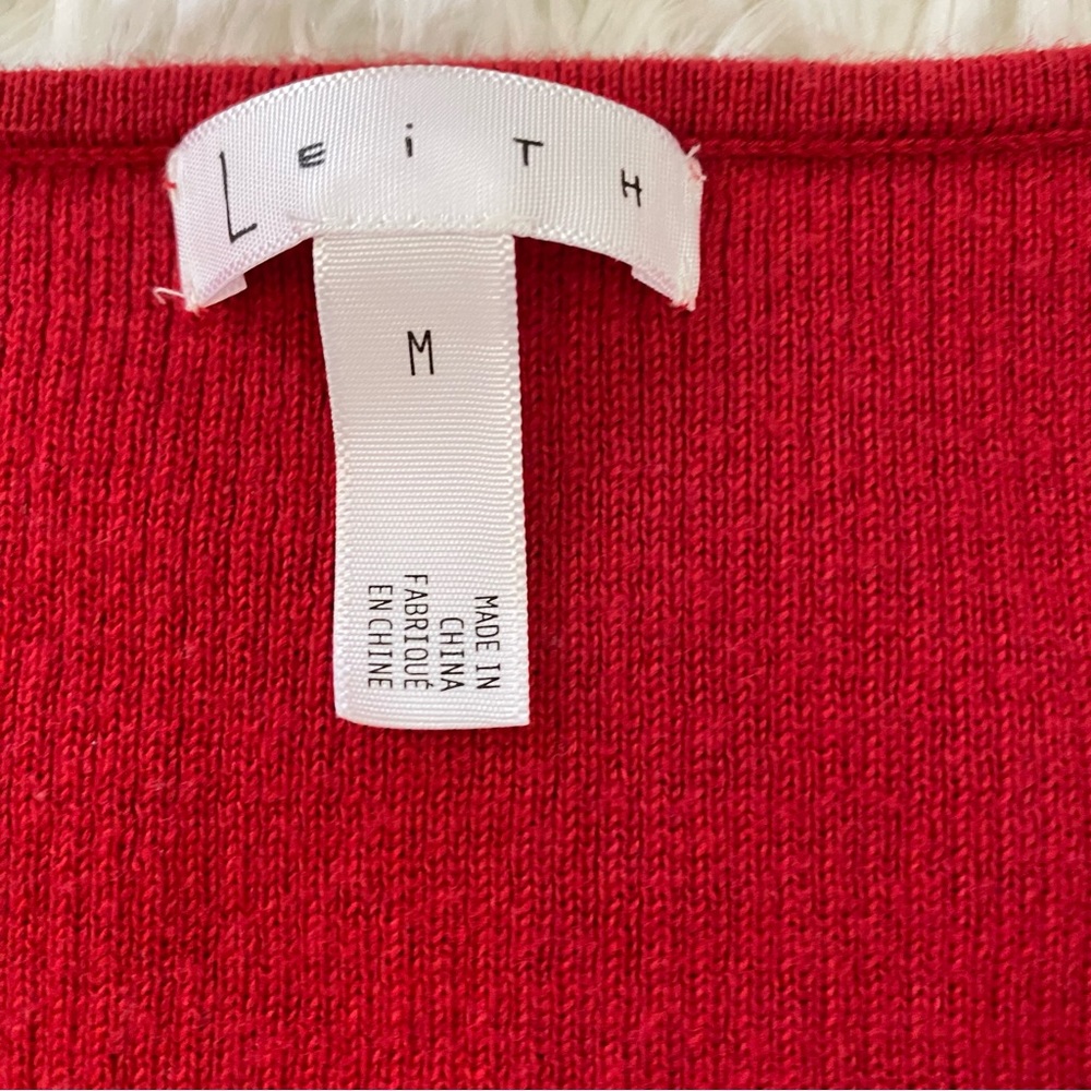 Leith Red Ribbed V neck long sleeve wrap top - Picture 10 of 14